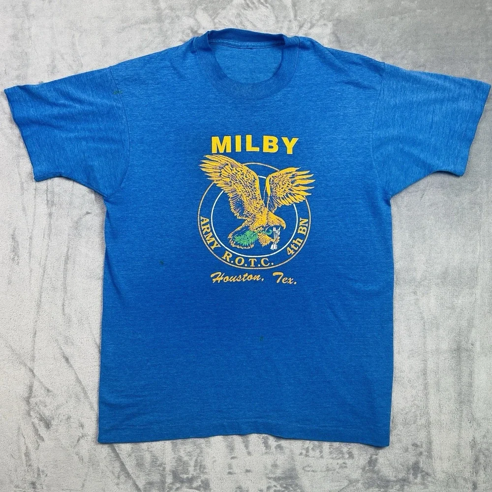 80s‎ 90s Vintage Milby High School ROTC Houston Texas T Shirt Blue Size Medium